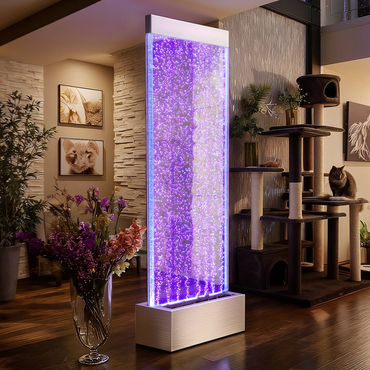 Jocoevol Bubble Wall Waterfall Fountain - Acrylic Indoor Floor Standing Water Wall