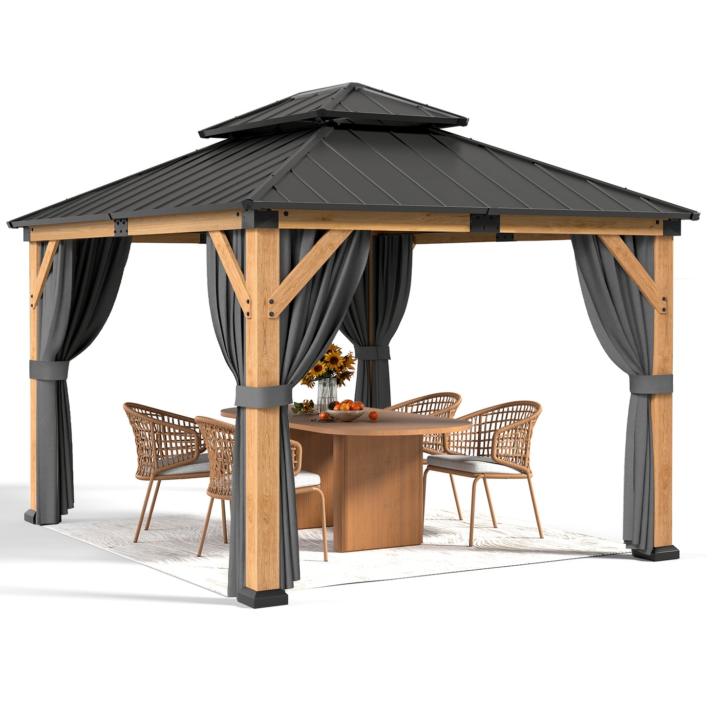 Jocoevol Wood Gazebo - Hardtop Outdoor Permanent Pavilion