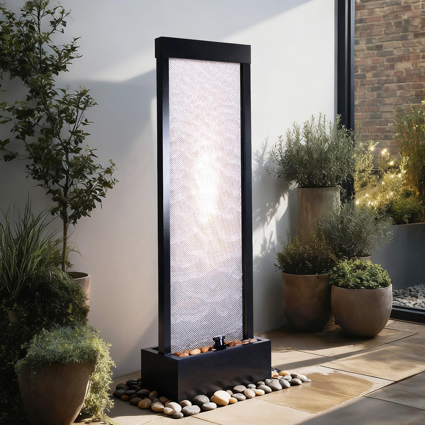 Jocoevol Mesh Panel Waterfall Fountain, Large Indoor Water Feature with Stones & Light