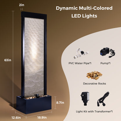 Jocoevol Mesh Panel Waterfall Fountain, Large Indoor Water Feature with Stones & Light