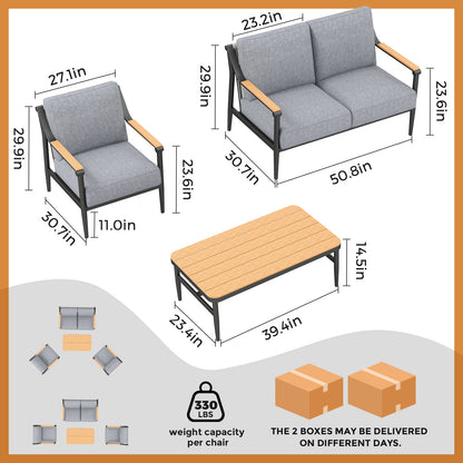 Jocoevol 4-Piece Outdoor Sofa Set - Four Seaters with Coffee Table