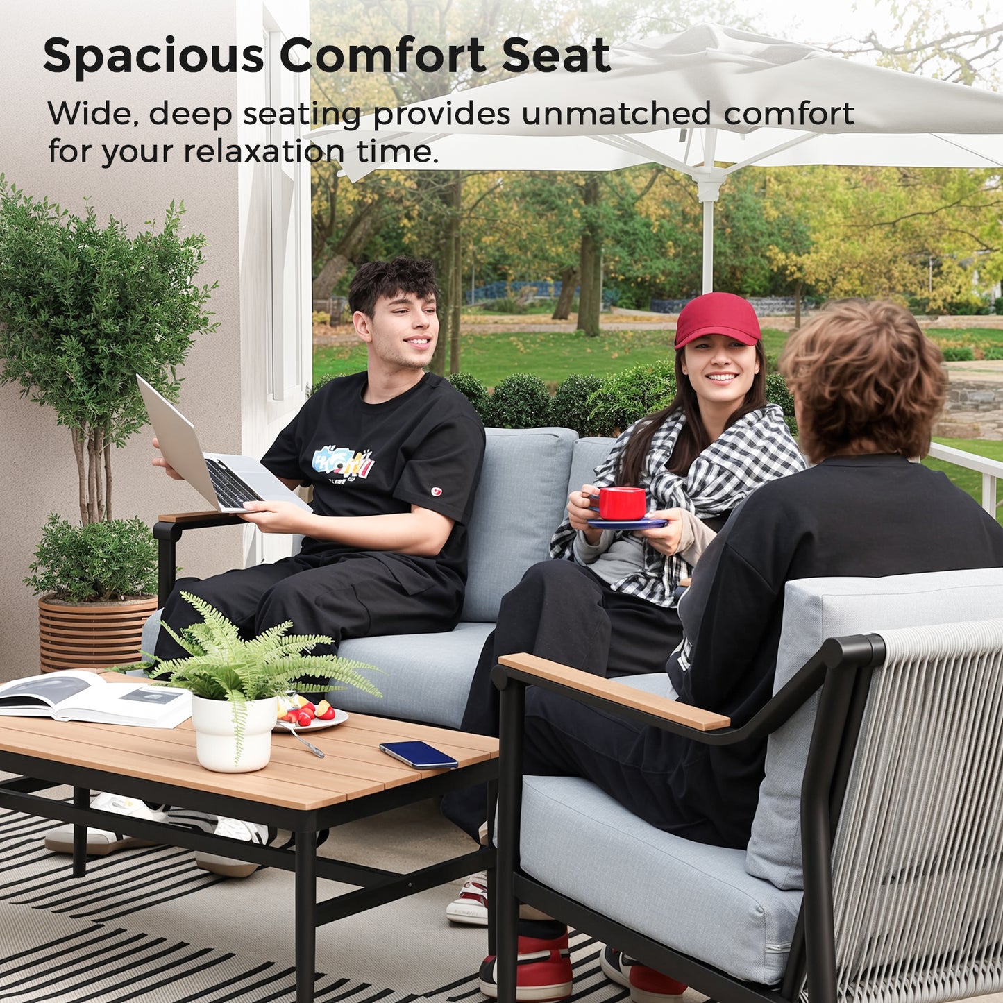 Jocoevol 4-Piece Outdoor Sofa Set - Four Seaters with Coffee Table