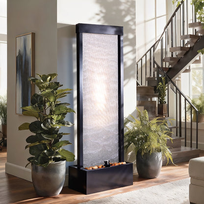 Jocoevol Mesh Panel Waterfall Fountain, Large Indoor Water Feature with Stones & Light