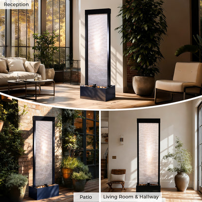 Jocoevol Mesh Panel Waterfall Fountain, Large Indoor Water Feature with Stones & Light
