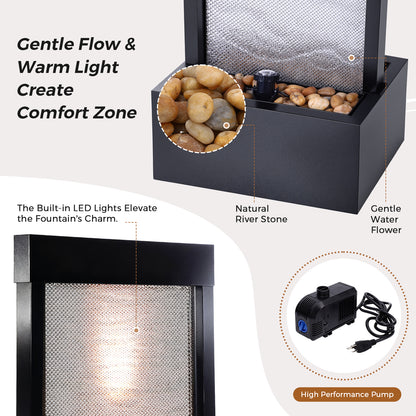 Jocoevol Mesh Panel Waterfall Fountain, Large Indoor Water Feature with Stones & Light