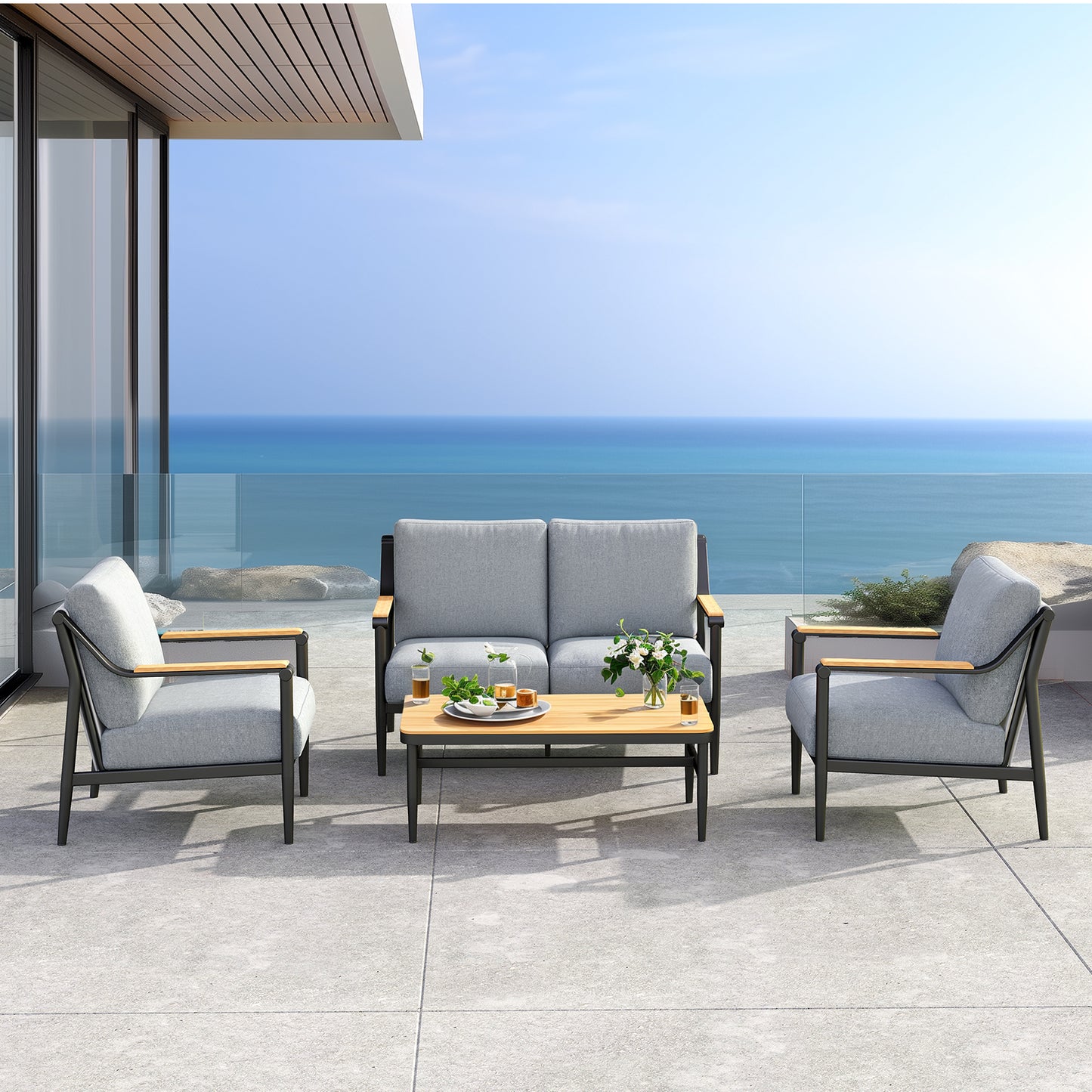 Jocoevol 4-Piece Outdoor Sofa Set - Four Seaters with Coffee Table