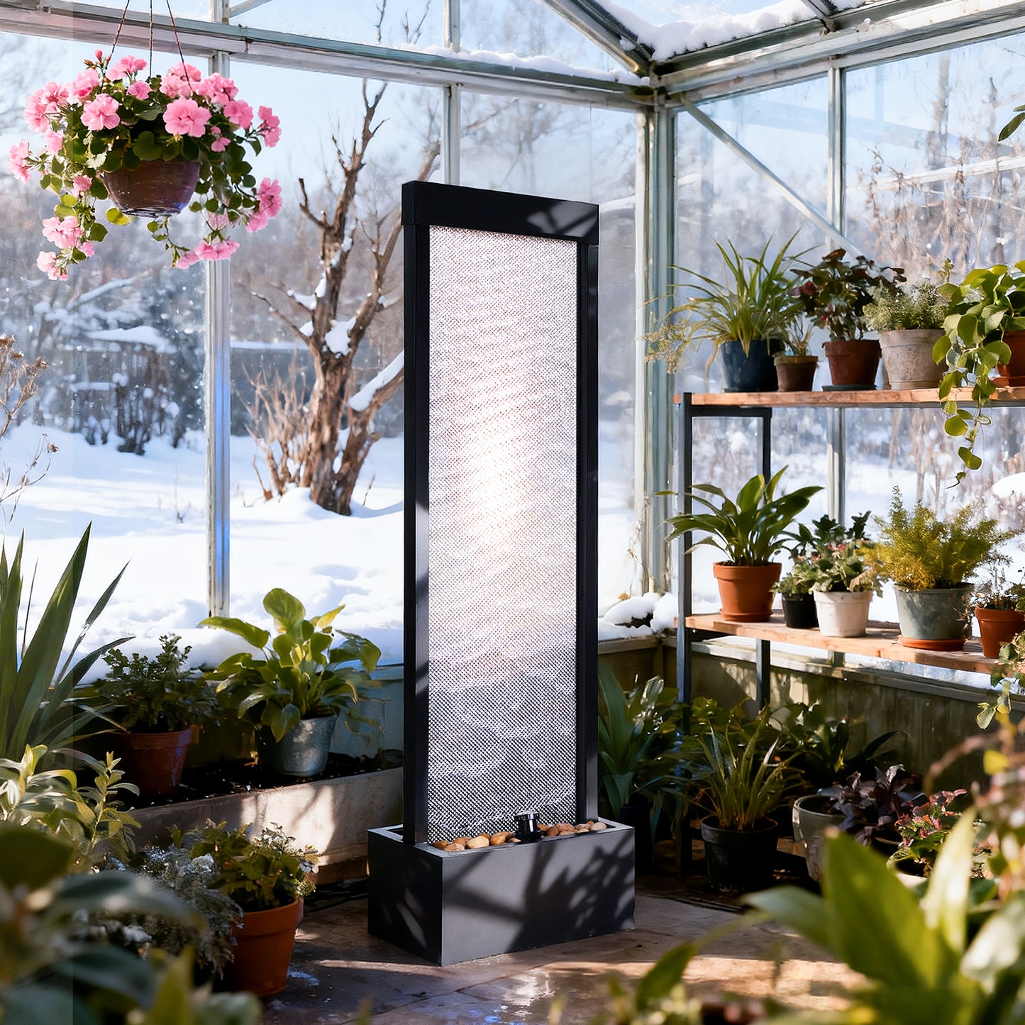 Jocoevol Mesh Panel Waterfall Fountain, Large Indoor Water Feature with Stones & Light