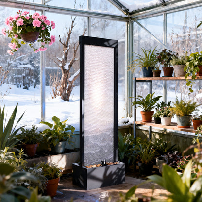 Jocoevol Mesh Panel Waterfall Fountain, Large Indoor Water Feature with Stones & Light