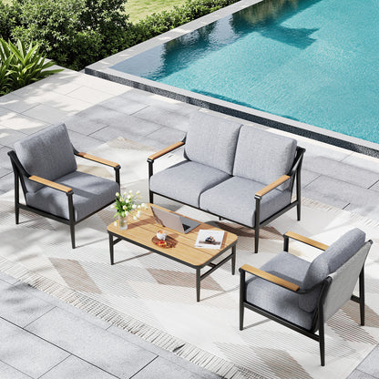Jocoevol 4-Piece Outdoor Sofa Set - Four Seaters with Coffee Table