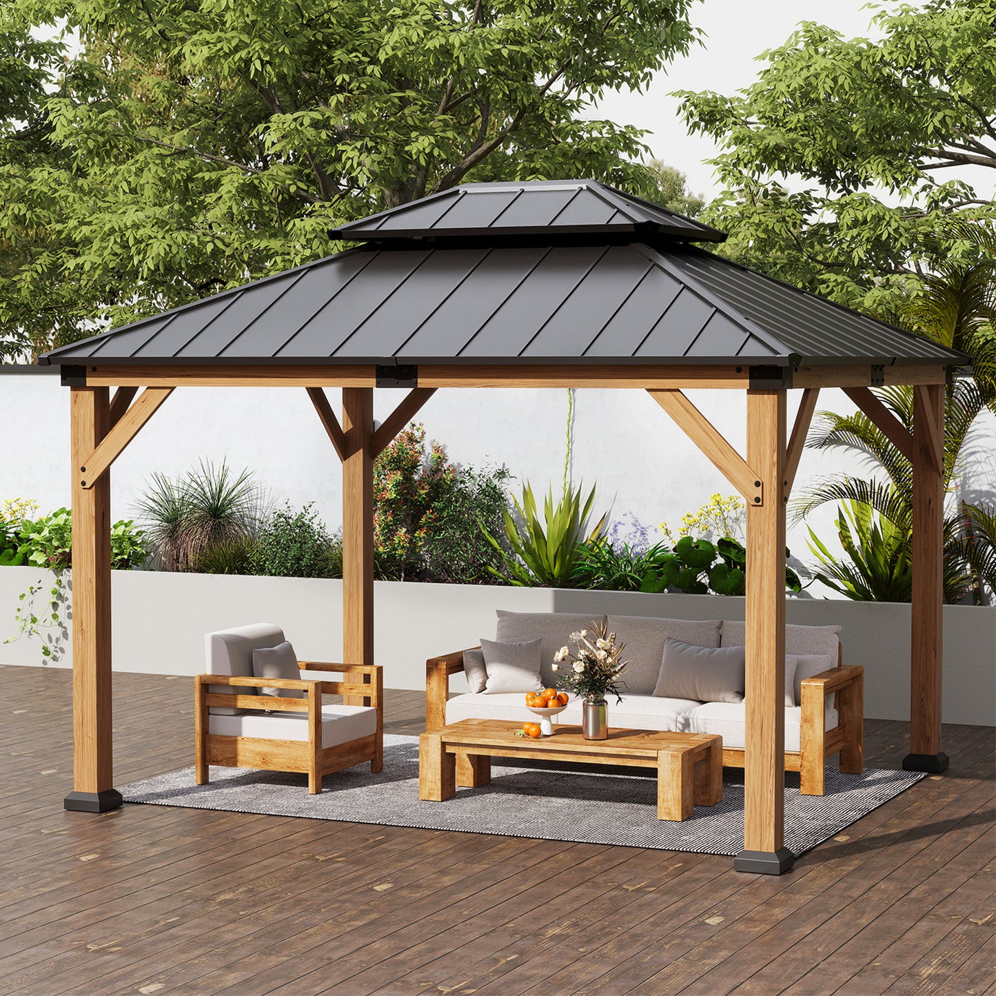 Jocoevol Wood Gazebo - Hardtop Outdoor Permanent Pavilion