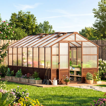Jocoevol Outdoor Greenhouse — Wooden-Framed Polycarbonate Greenhouse