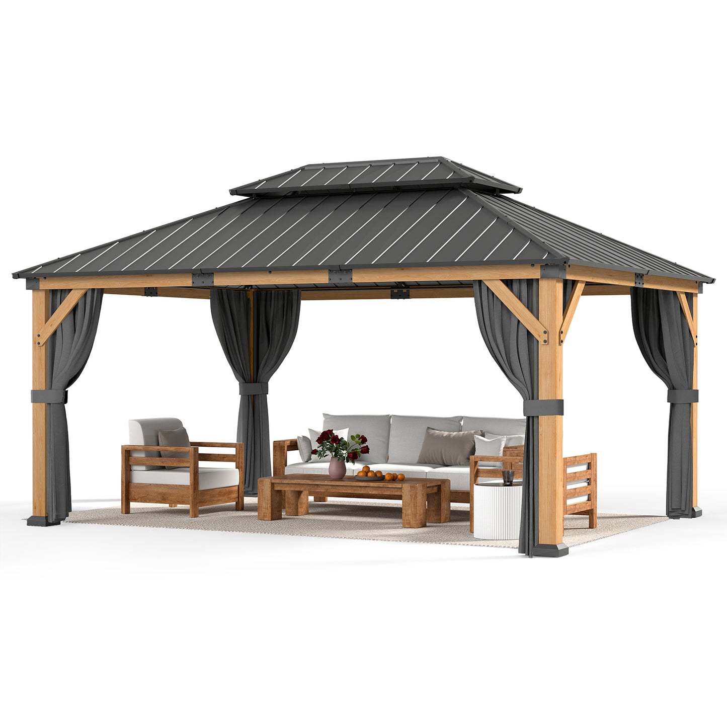 Jocoevol Wood Gazebo - Hardtop Outdoor Permanent Pavilion