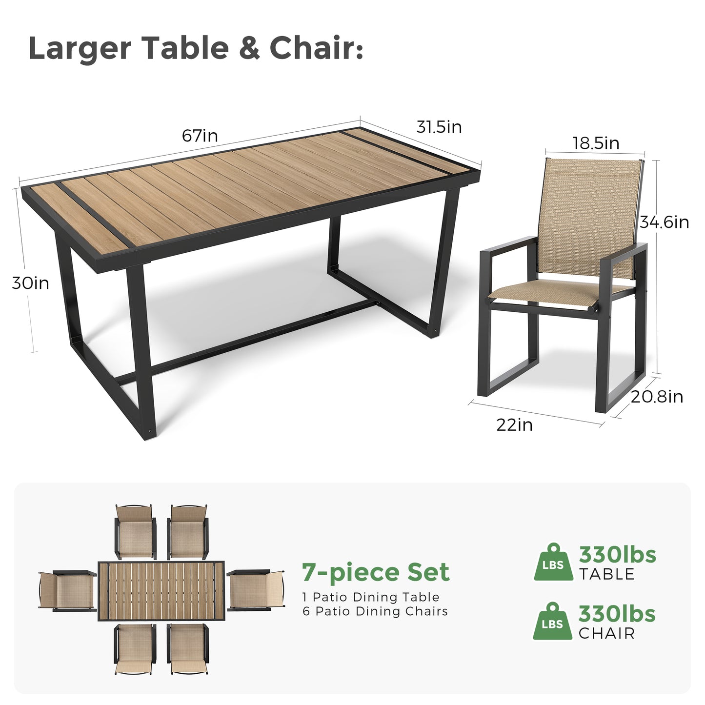 Jocoevol 7-Piece Outdoor Patio Dining Set (Seats 6)