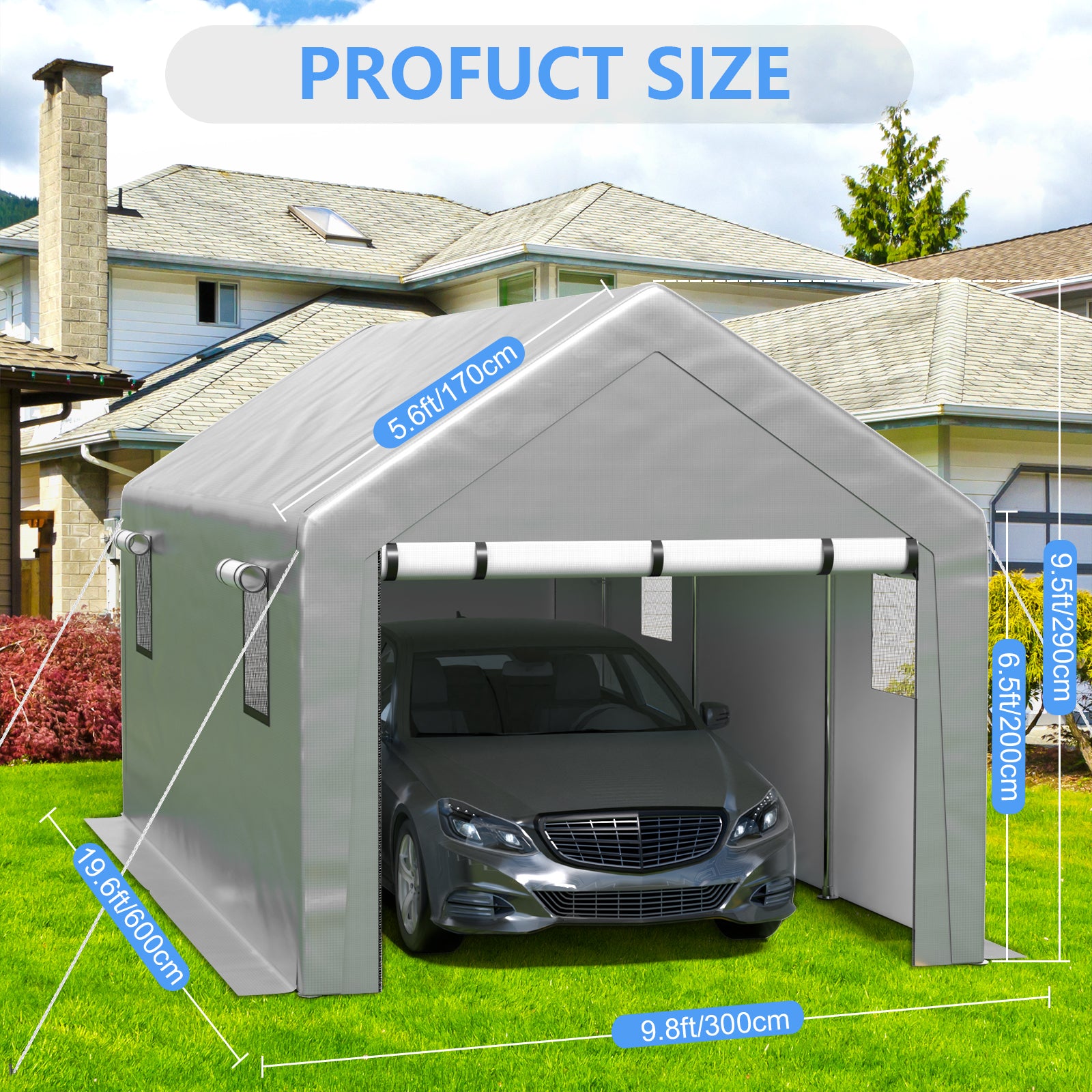 Jocoevol Carport Heavy Duty Tent with Roll-up Windows.