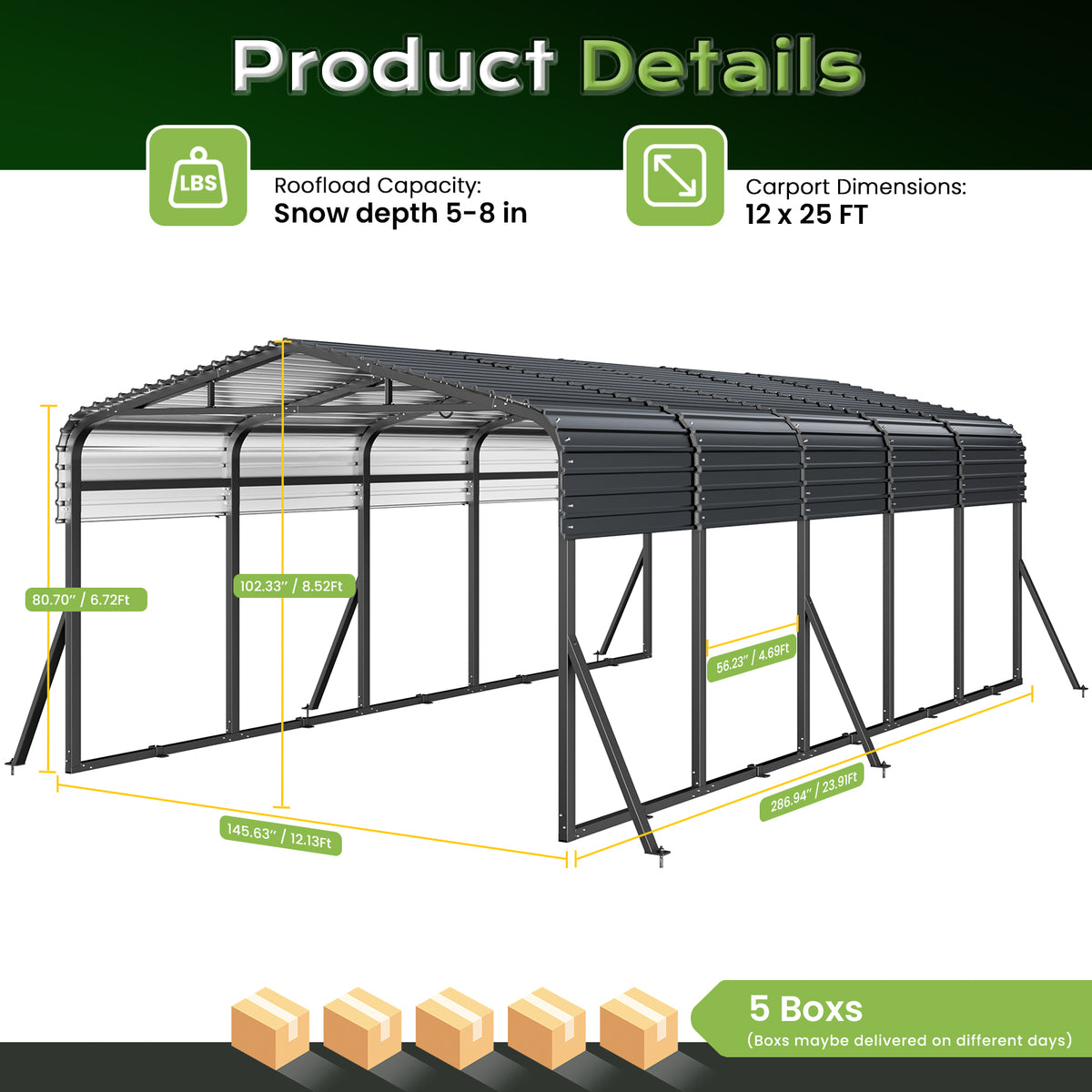 Jocoevol Heavy-Duty Metal Carport with Galvanized Steel Roof