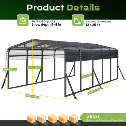 Jocoevol Heavy-Duty Metal Carport with Galvanized Steel Roof