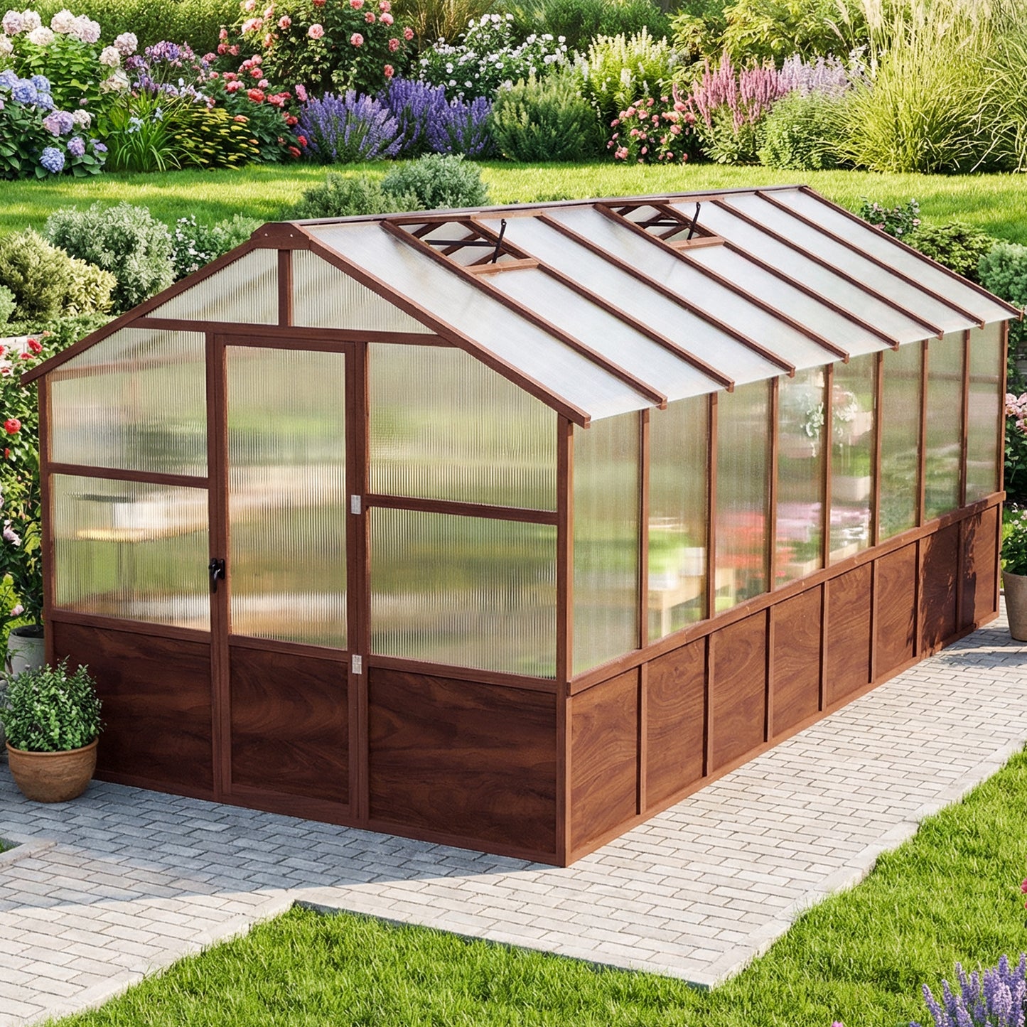 Jocoevol Outdoor Greenhouse — Wooden-Framed Polycarbonate Greenhouse