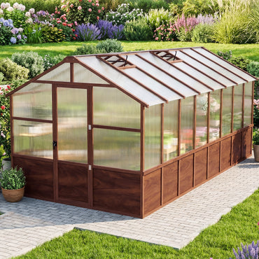 Jocoevol Outdoor Greenhouse — Wooden-Framed Polycarbonate Greenhouse