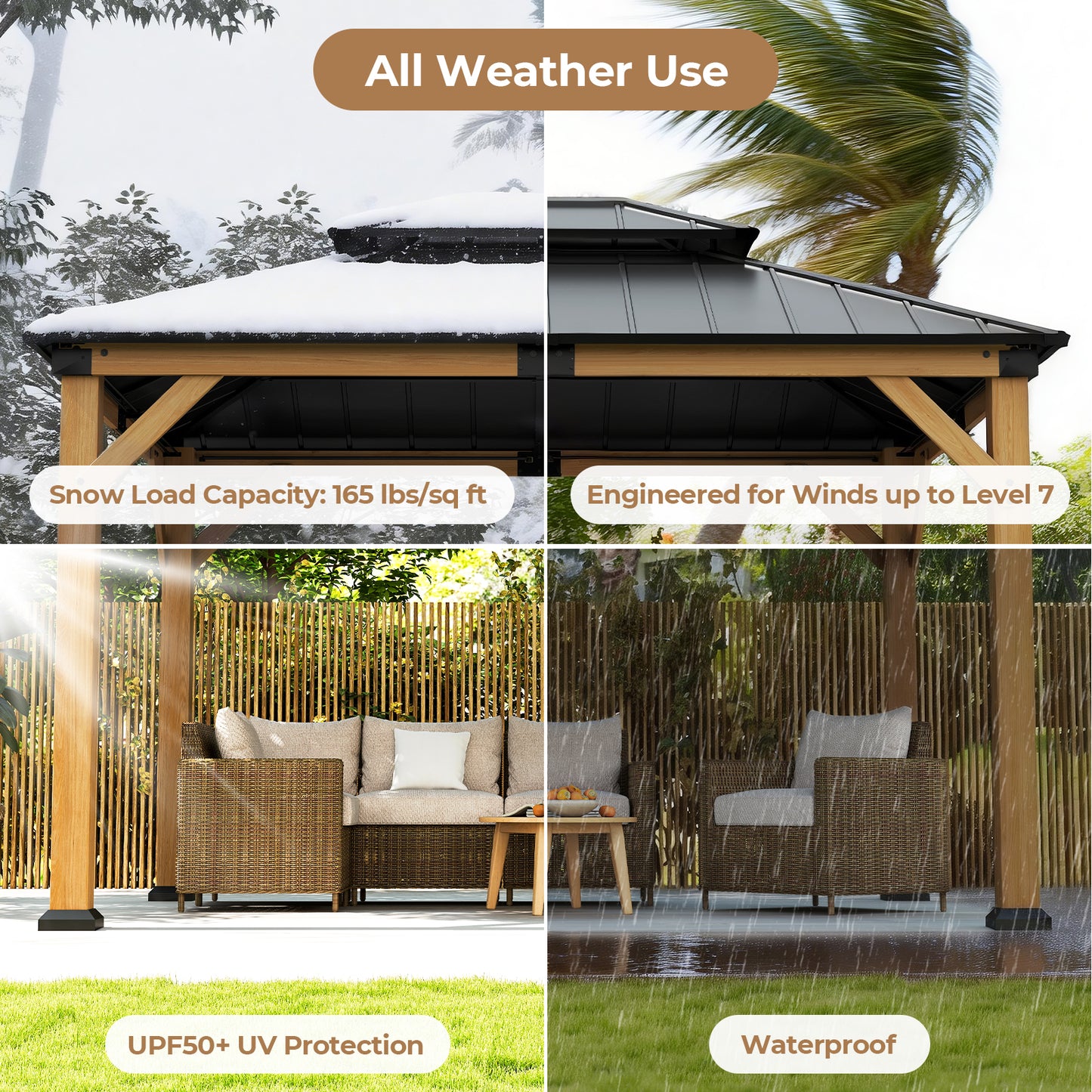 Jocoevol Wood Gazebo - Hardtop Outdoor Permanent Pavilion