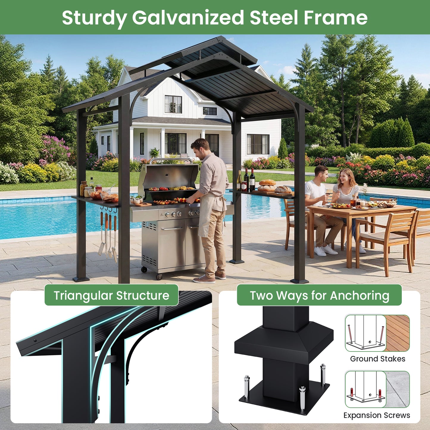 Jocoveol 8 x 5 ft. Hardtop Outdoor BBQ Gazebo