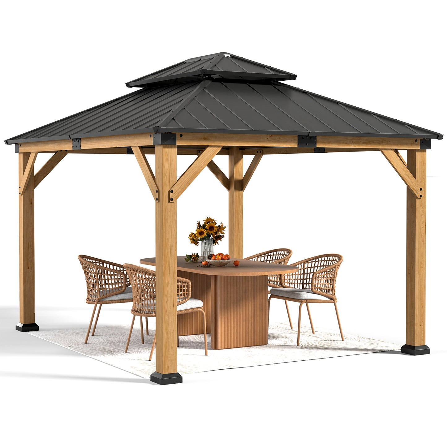 Jocoevol Wood Gazebo - Hardtop Outdoor Permanent Pavilion