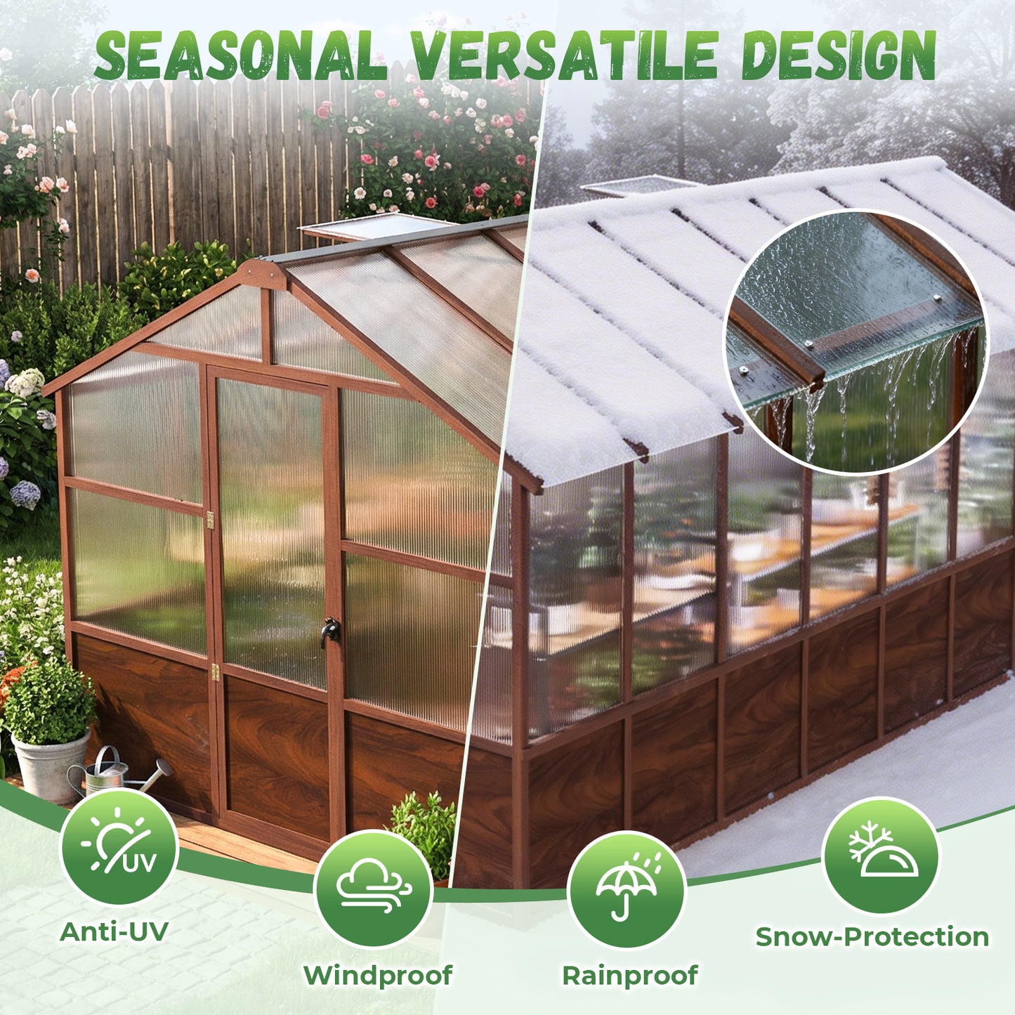 Jocoevol Outdoor Greenhouse — Wooden-Framed Polycarbonate Greenhouse