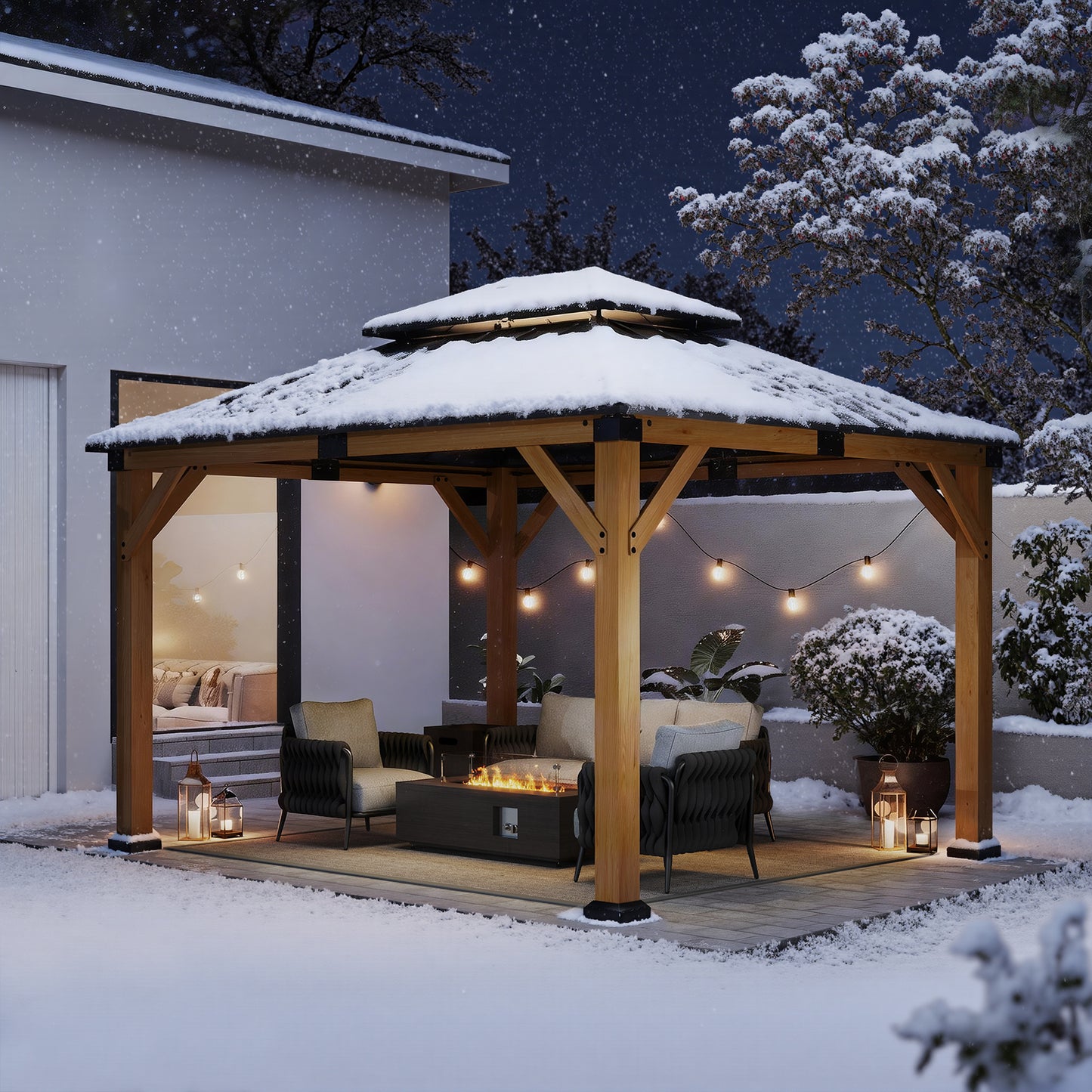 Jocoevol Wood Gazebo - Hardtop Outdoor Permanent Pavilion