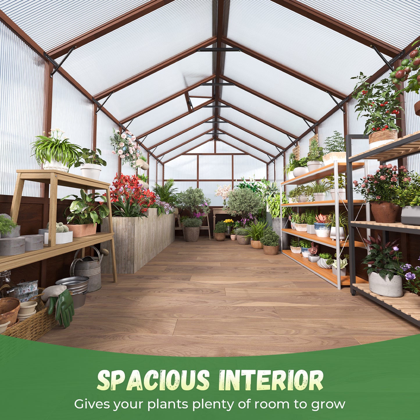 Jocoevol Outdoor Greenhouse — Wooden-Framed Polycarbonate Greenhouse