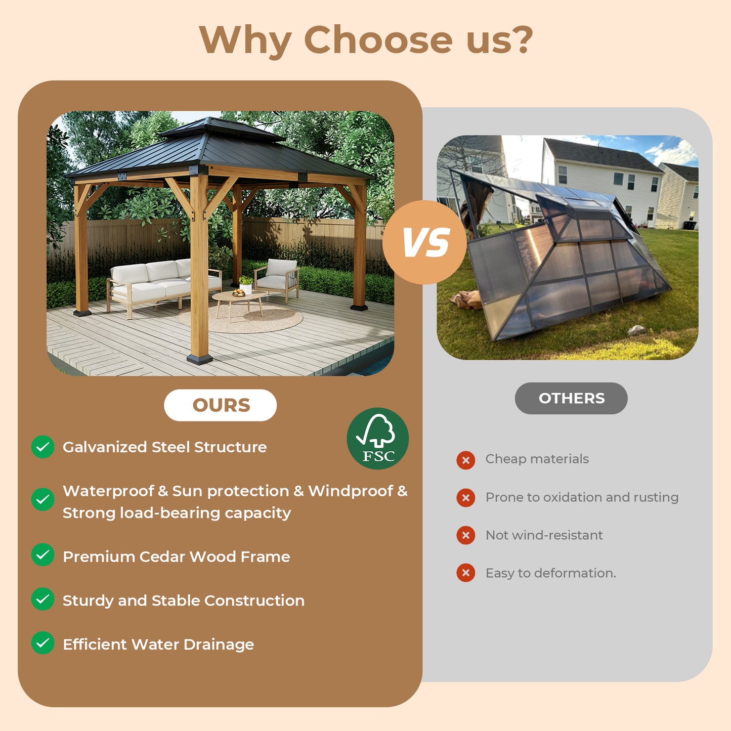 Jocoevol Wood Gazebo - Hardtop Outdoor Permanent Pavilion