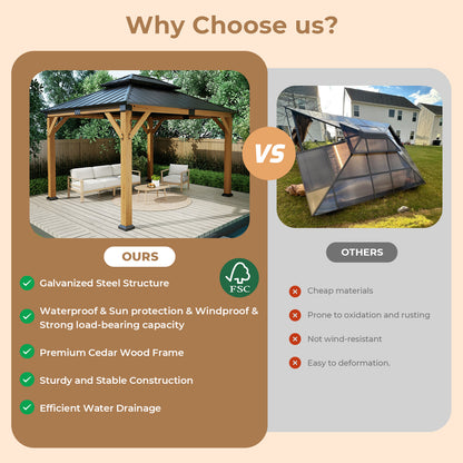 Jocoevol Wood Gazebo - Hardtop Outdoor Permanent Pavilion