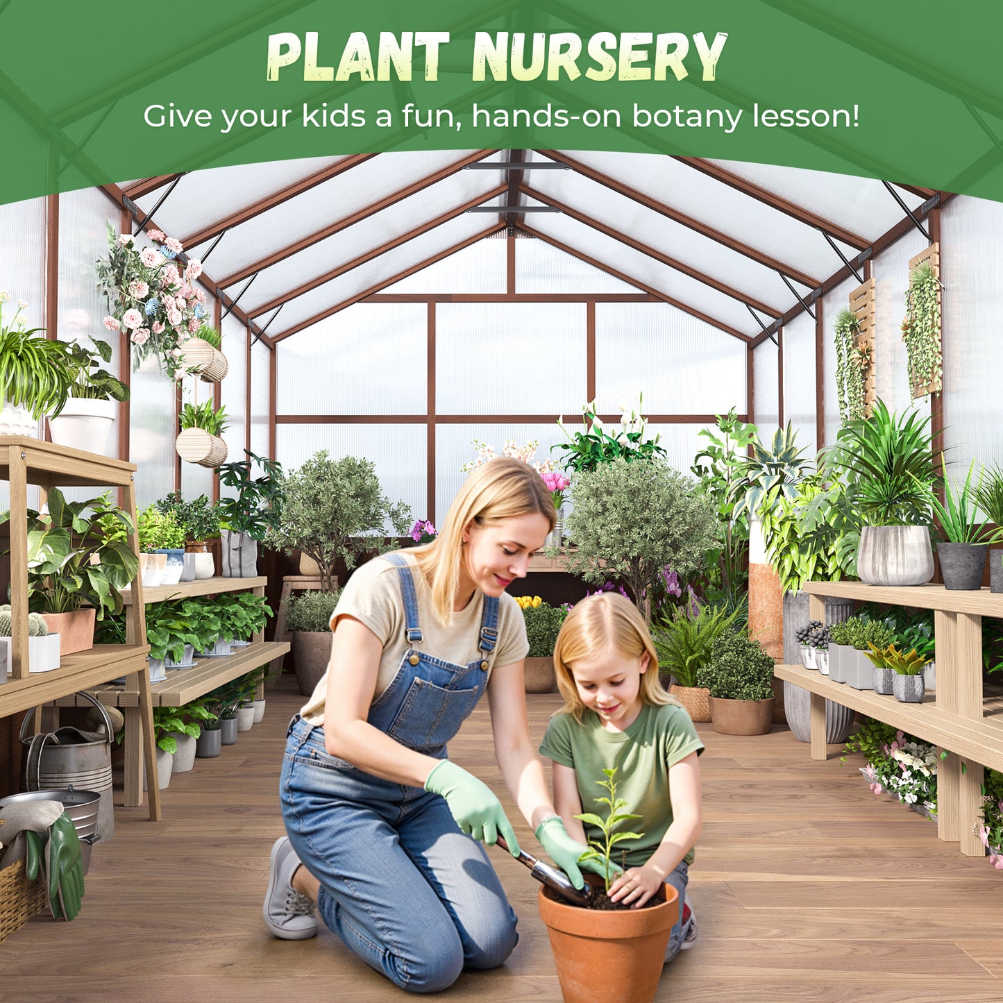 Jocoevol Outdoor Greenhouse — Wooden-Framed Polycarbonate Greenhouse